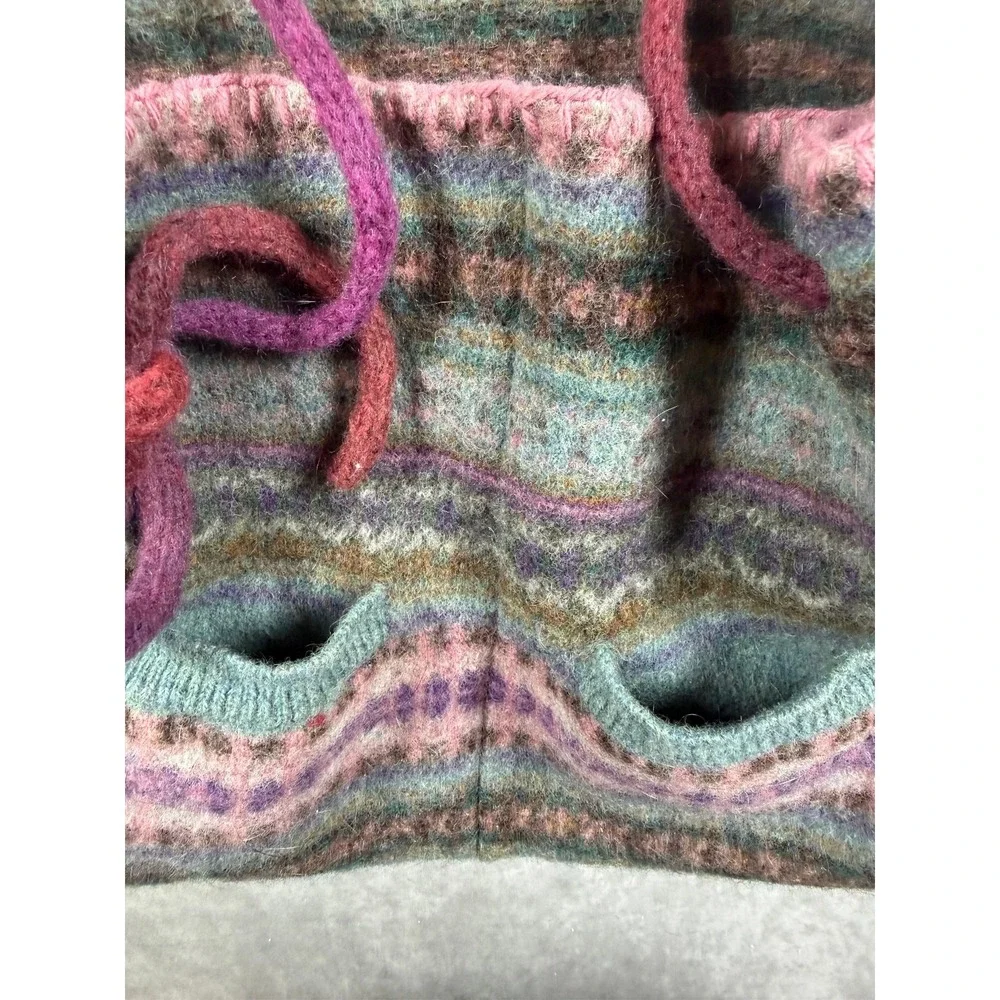 Handmade Felted Wool Tote Bag Multicolor Fair Isle Boho Shoulder Purse Pockets